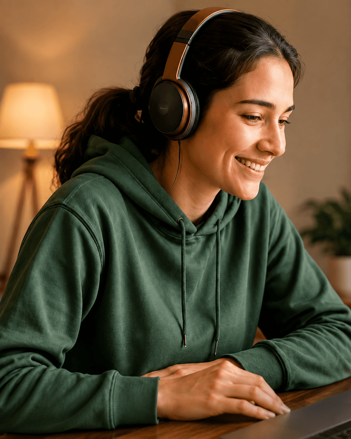 Student focused on a laptop with headphones